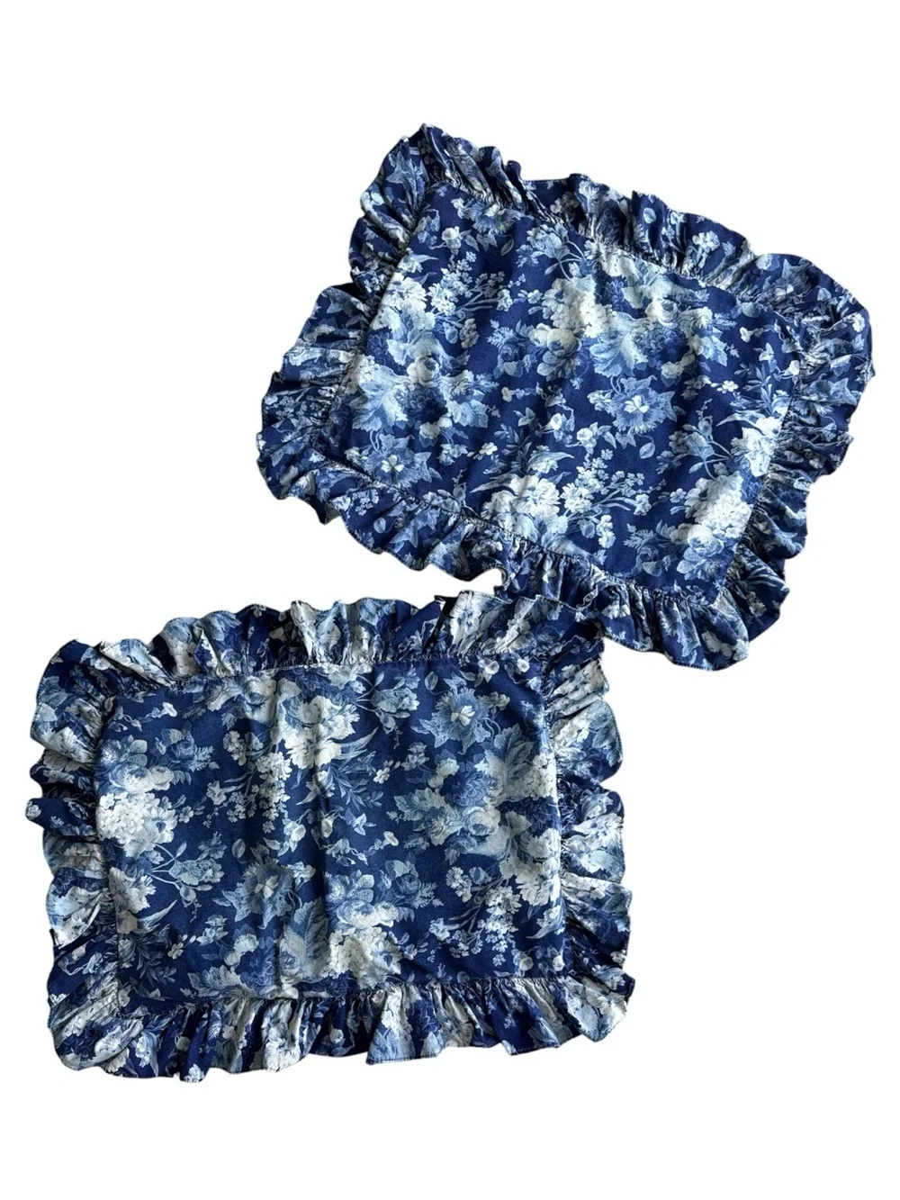 Ralph Lauren Vintage Isadora Navy Blue Floral Ruffled Standard Pillow Sham Set